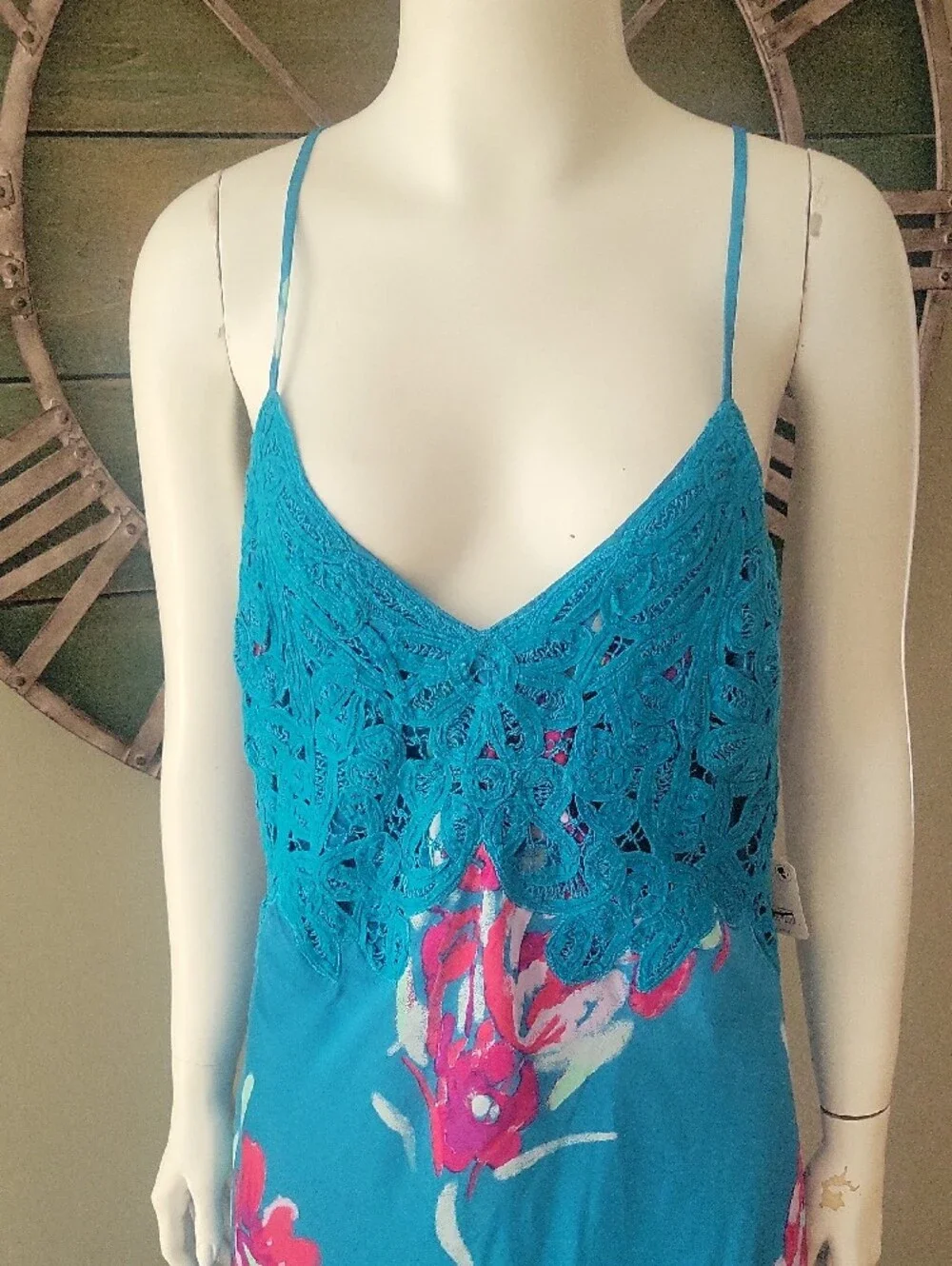 Free People Forever Yours Floral Maxi Dress with Lace Back In River Combo
